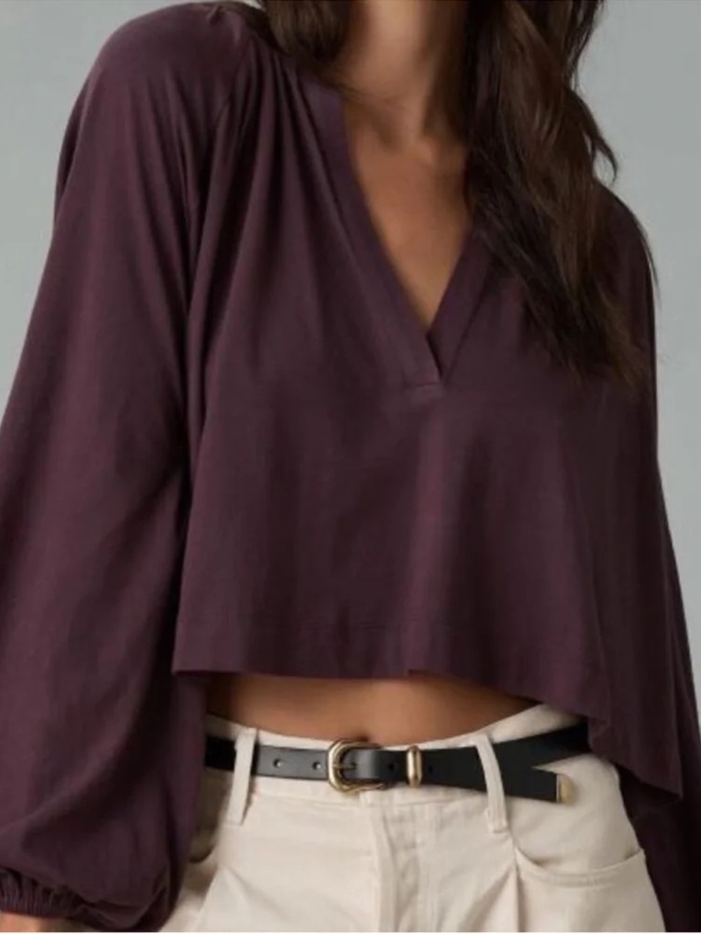 Anthropologie Maeve Split Neck Pleated Crop Blouse